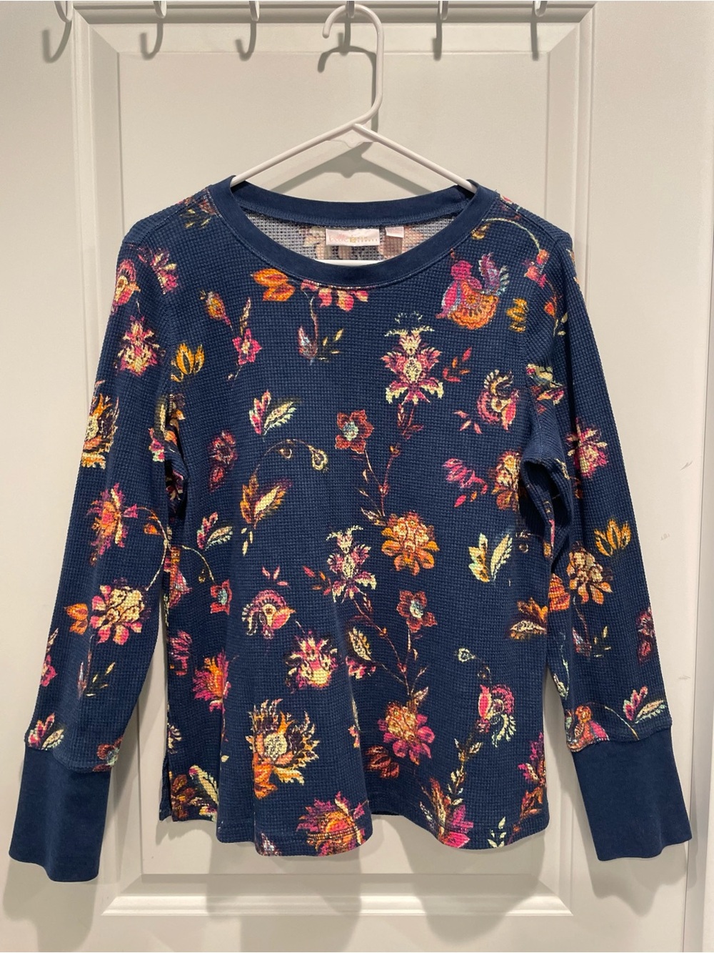 ravel Navy Floral Waffle Long-Sleeve Top with Multicolor Blooms